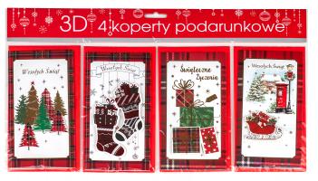 Etui Koperty na upominek świąteczny pieniądze, voucher, bon zestaw 4 szt. KPL1